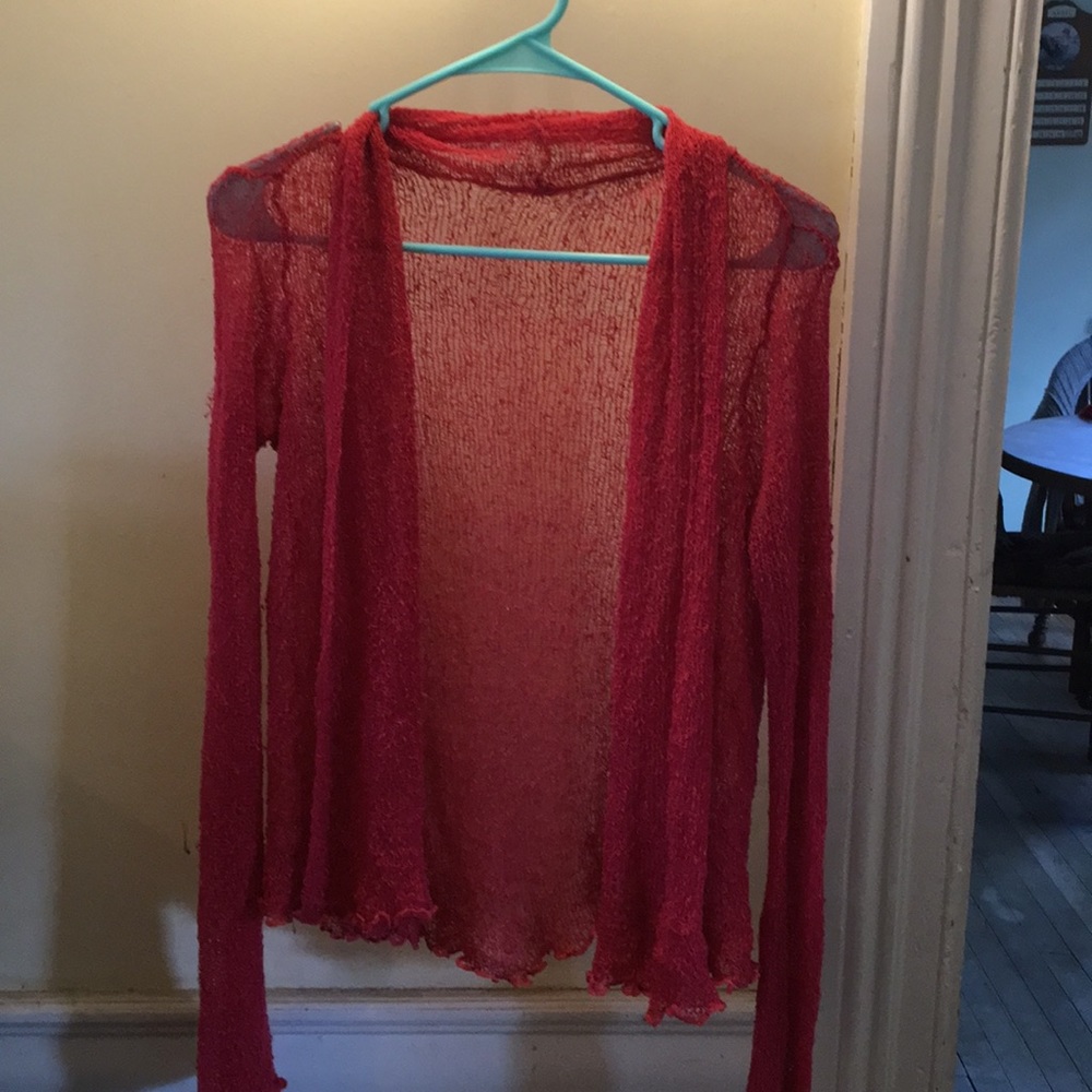 Red gauzy sweater